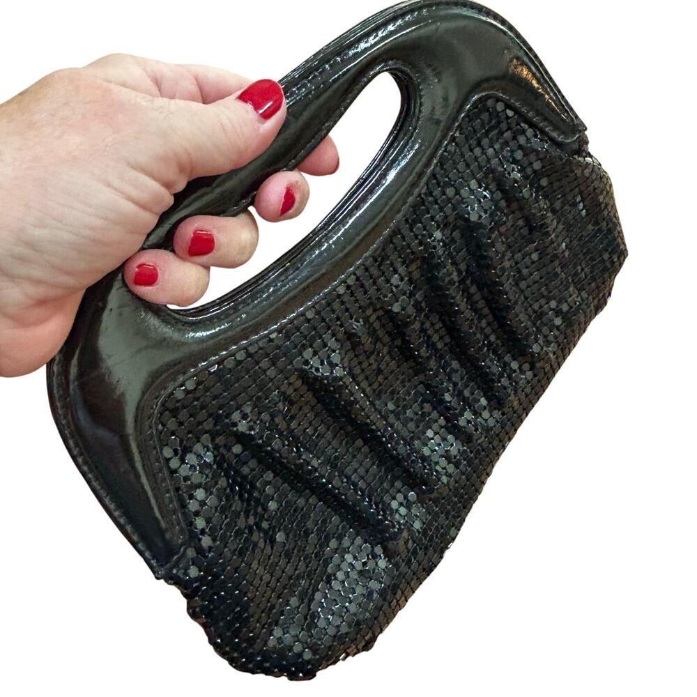 Vintage Y2K La Regale evening bag purse black top handle & metal mesh clutch